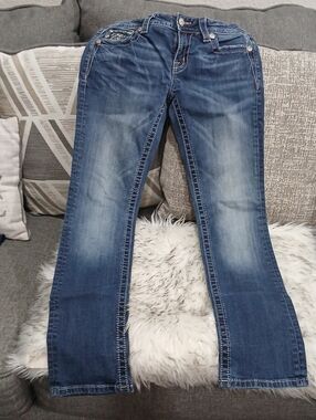 Miss Me Dark Blue Bootcut Jeans with Fading